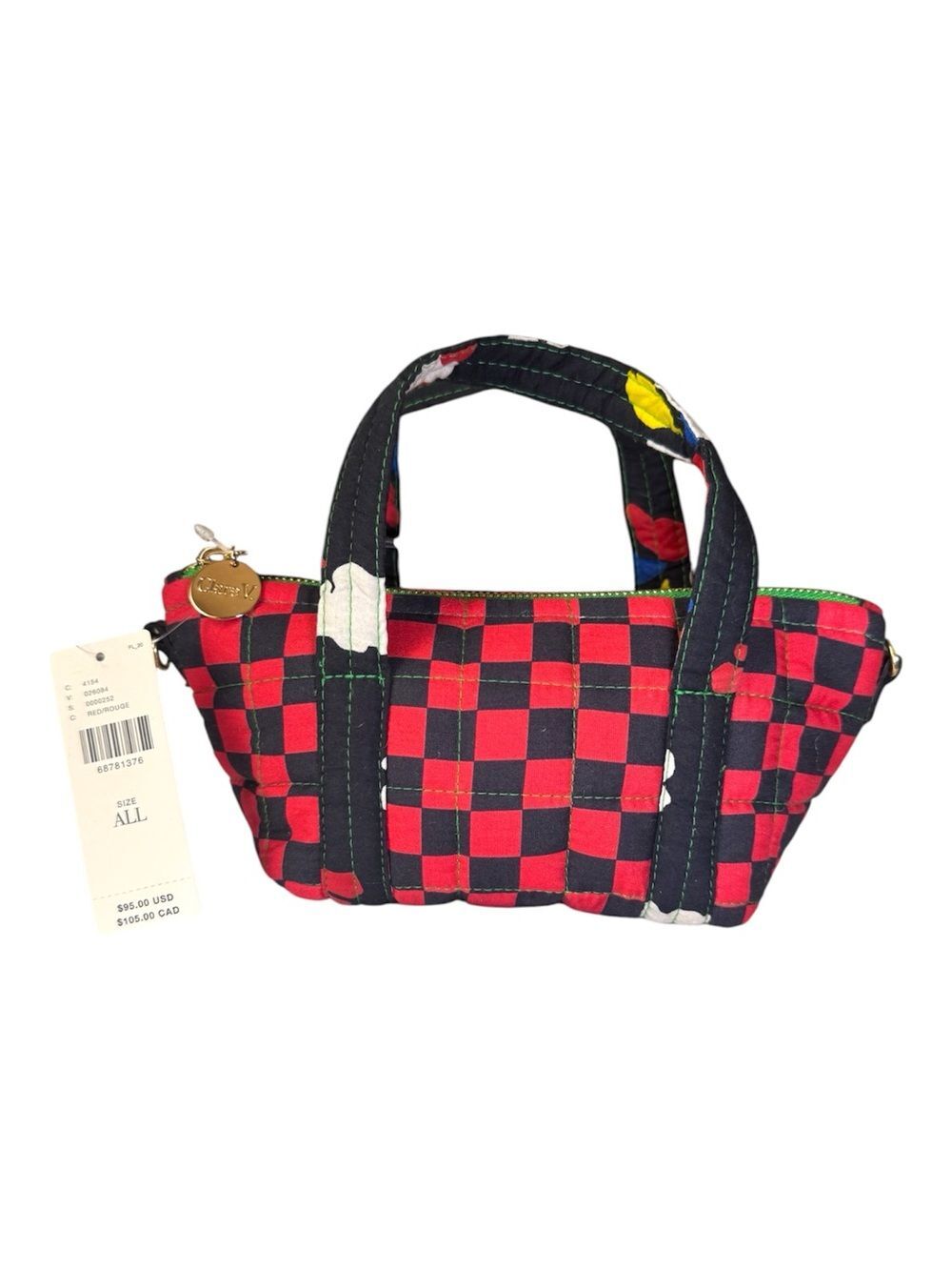 NWT Clare V. Lil Zip Sac Tote Quilted Red Black Checkered Mini Bag Puffer